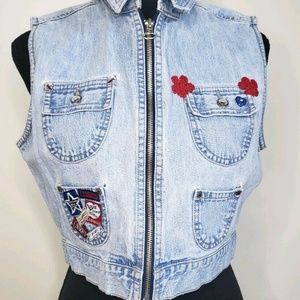 VTG Z. Cavaricci Cropped Denim Jacket w/ Patchwork